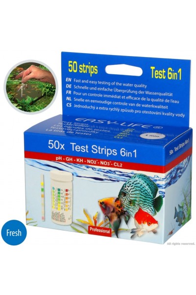 Тест-смужки для акваріумів і ставків Easy-Life 6in1 test strips 50 тестів (TST61)