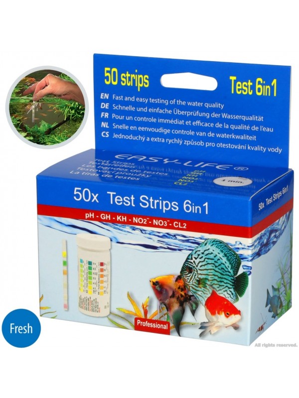 Тест-смужки для акваріумів і ставків Easy-Life 6in1 test strips 50 тестів (TST61)